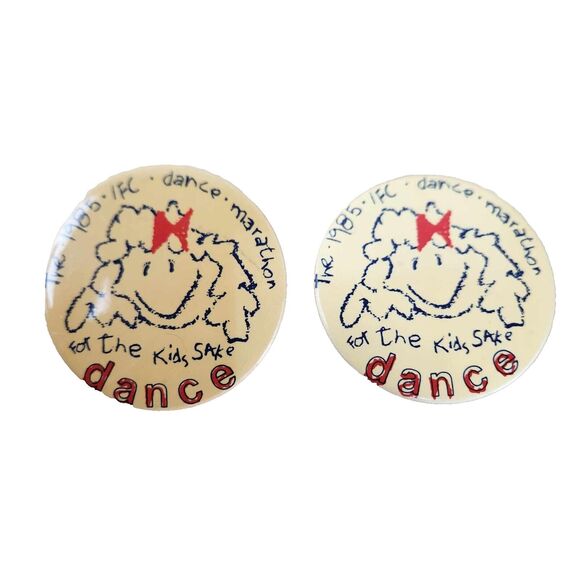 Lot of 2 Vintage 1985 IFC Dance Marathon Pinback Buttons Pins Retro - Picture 1 of 4